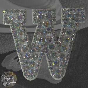 Iridescent Letter W Iridescent Rhinestone Iron On Patch